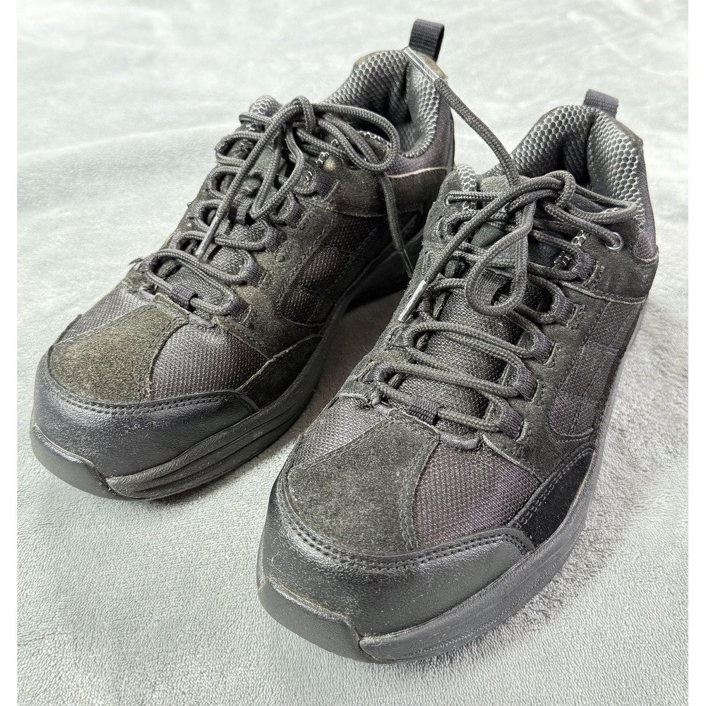 Brahma Shoes Mens Size 7.5 Black Leather Steel Toe Slip Resistant Work Sneakers